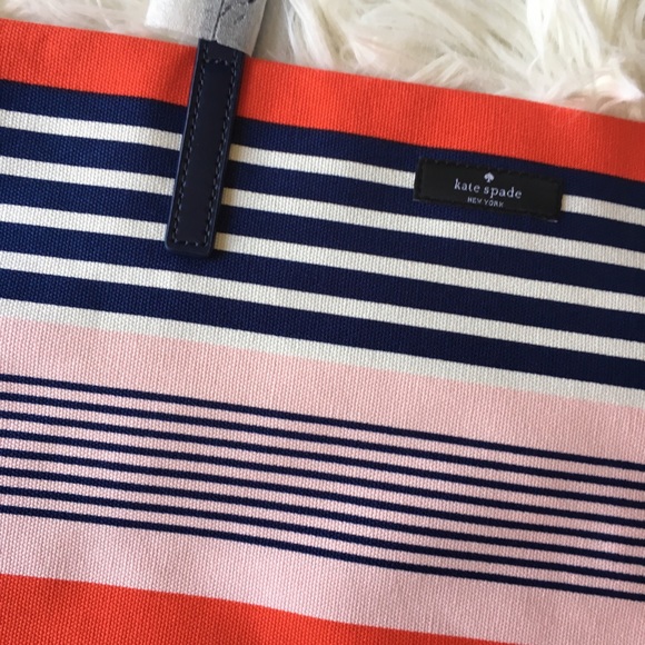 NWT Kate Spade Bon Shopper Pink&Navy Striped Tote - Picture 3 of 7